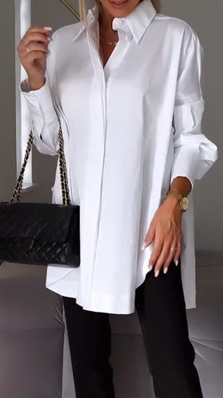 Avale | Revershemd – Casual blouse met lange mouwen, effen kleur, elegant voor op kantoor