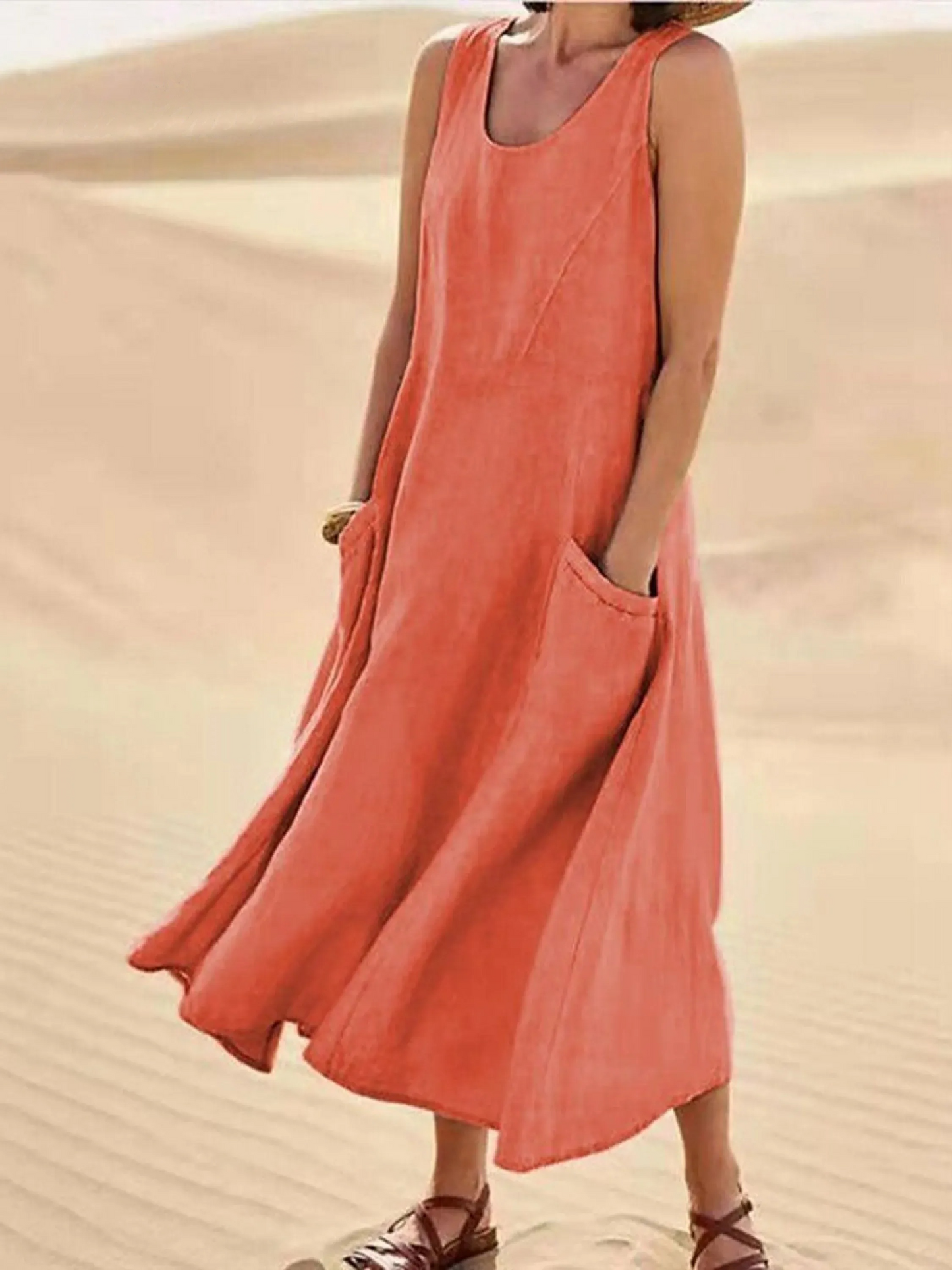 Women's Linen Blend Sleeveless Maxi Dress