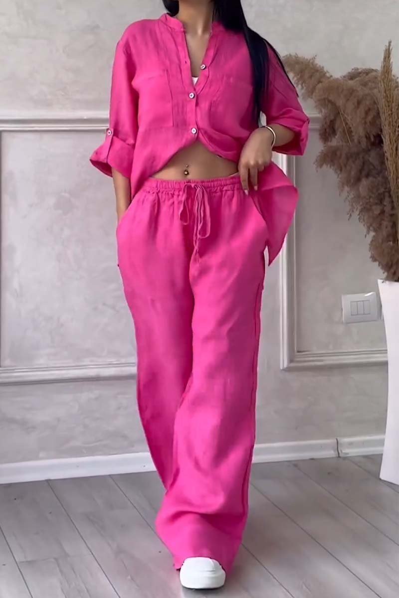 Trendiges Damen Leinen-Zweiteiler Set mit Bluse & weiter Hose – Lina