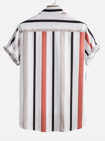 Stylish Striped Button-Up Shirt & Swim Shorts Set