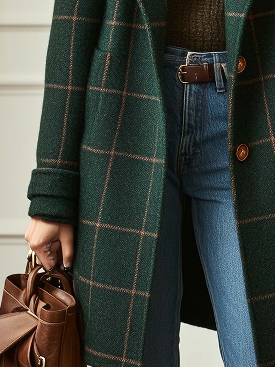 Klara | Elegancki płaszcz w kratę z klasycznym kołnierzem