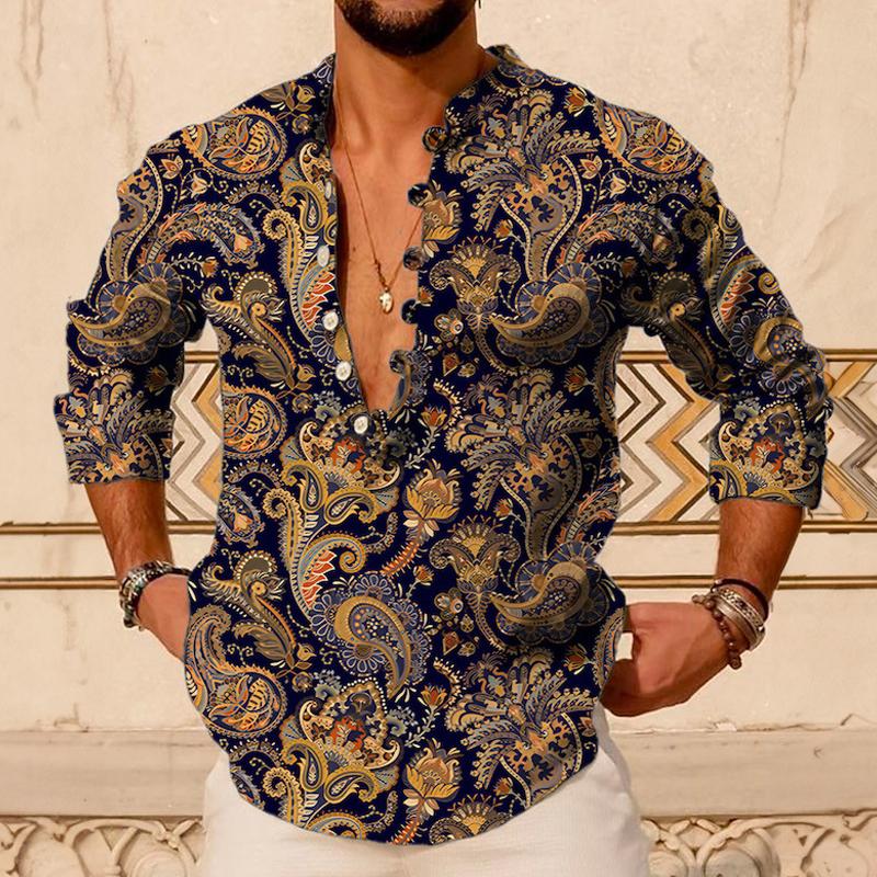 Vintage Paisley Print Long-Sleeve Shirt for Men
