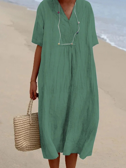 Linen Kaftan Dress Women's Relaxed Fit Beach Midi Dress