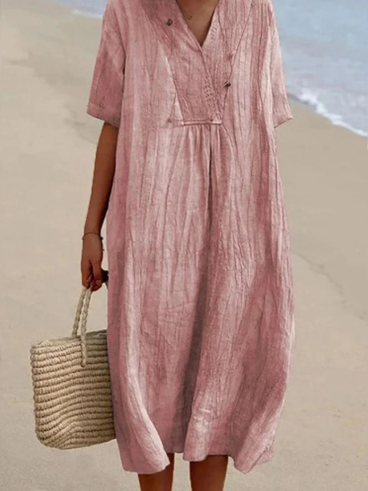 Linen Kaftan Dress Women's Relaxed Fit Beach Midi Dress