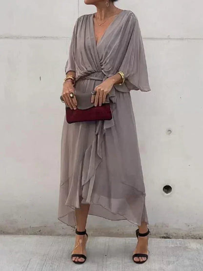 Monica™ | Vestido de Chifón de Seda con Escote en V