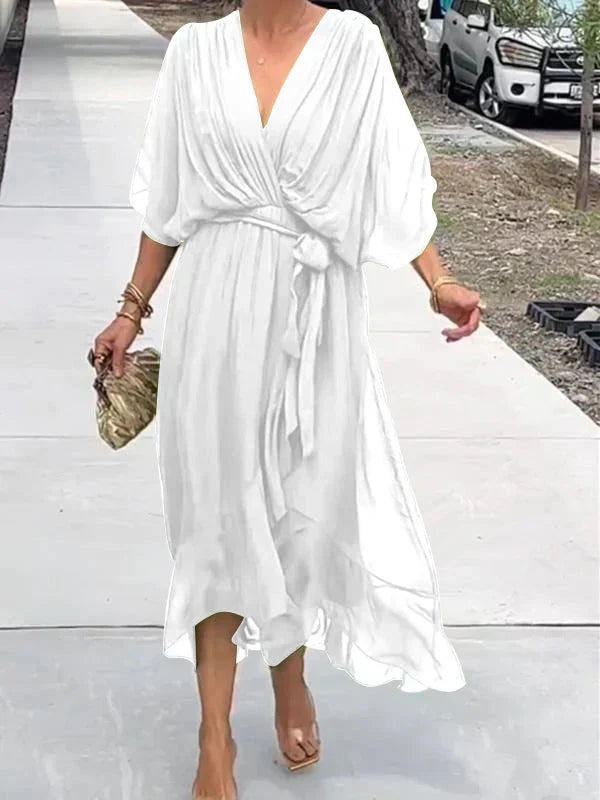 Monica™ | Vestido de Chifón de Seda con Escote en V