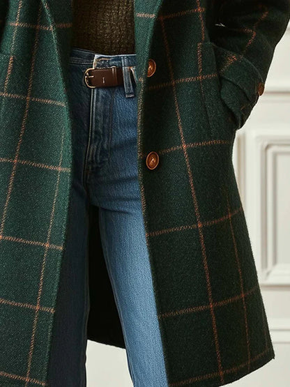 Renora™ | Elegant Checked Wool Coat