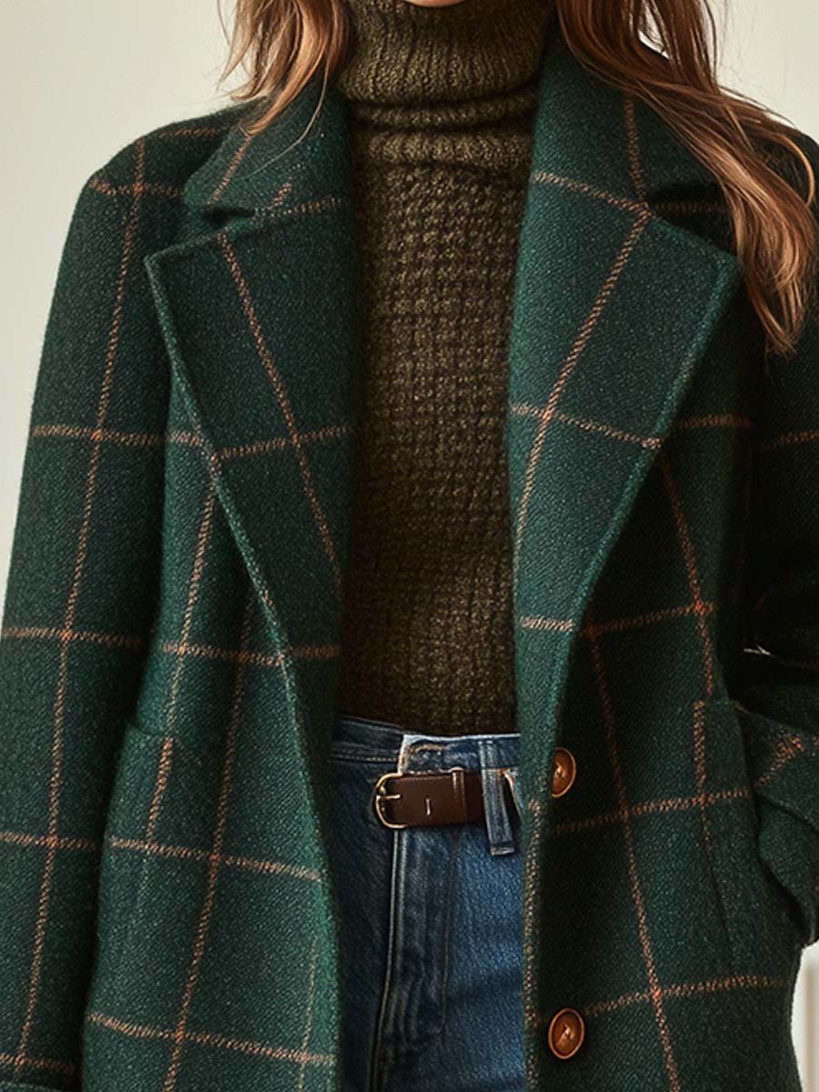 Klara | Elegancki płaszcz w kratę z klasycznym kołnierzem