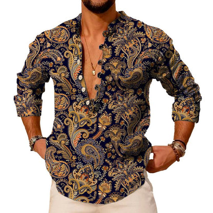 Vintage Paisley Print Long-Sleeve Shirt for Men