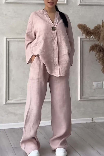 Ensemble En Lin À Encolure En V Pour Femme
