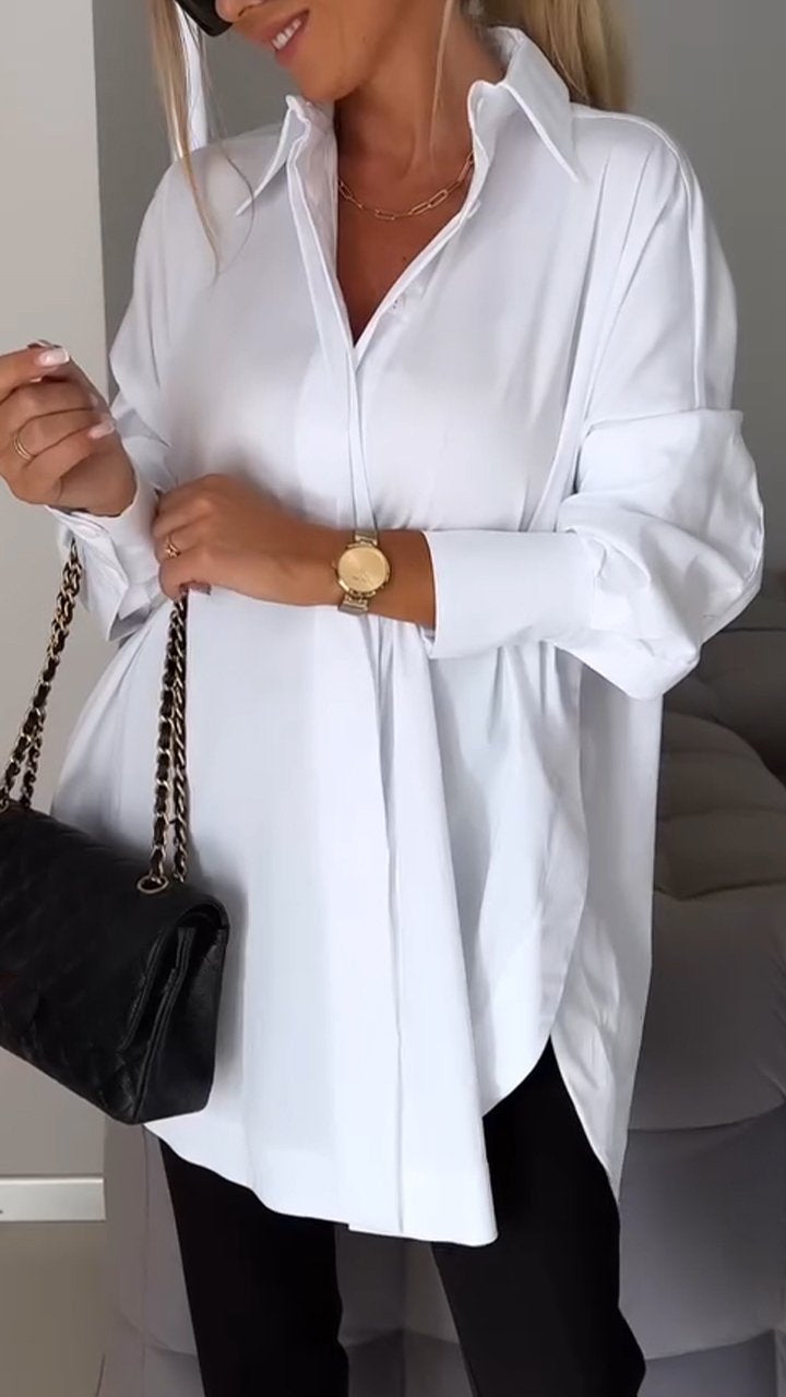 Avale | Revershemd – Casual blouse met lange mouwen, effen kleur, elegant voor op kantoor