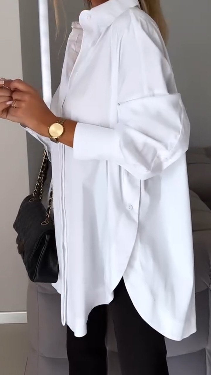 Avale | Revershemd – Casual blouse met lange mouwen, effen kleur, elegant voor op kantoor