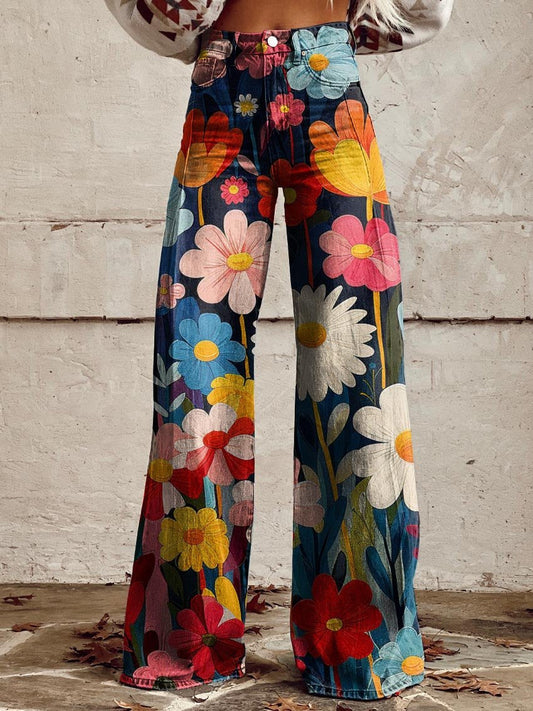 Léna | Pantaloni largi cu imprimeu floral