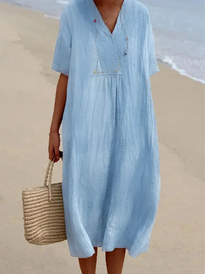 Linen Kaftan Dress Women's Relaxed Fit Beach Midi Dress