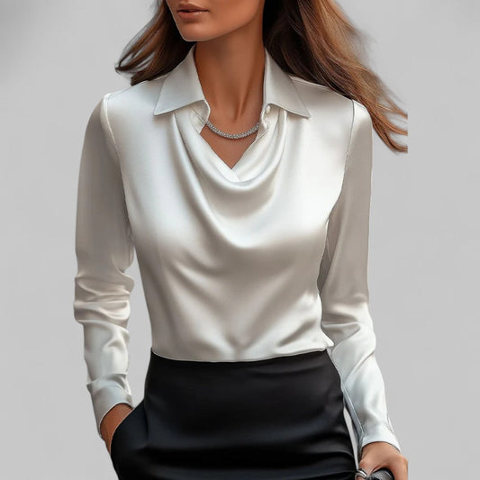 Hestia - Damen Satinbluse Mit Wasserfallausschnitt
