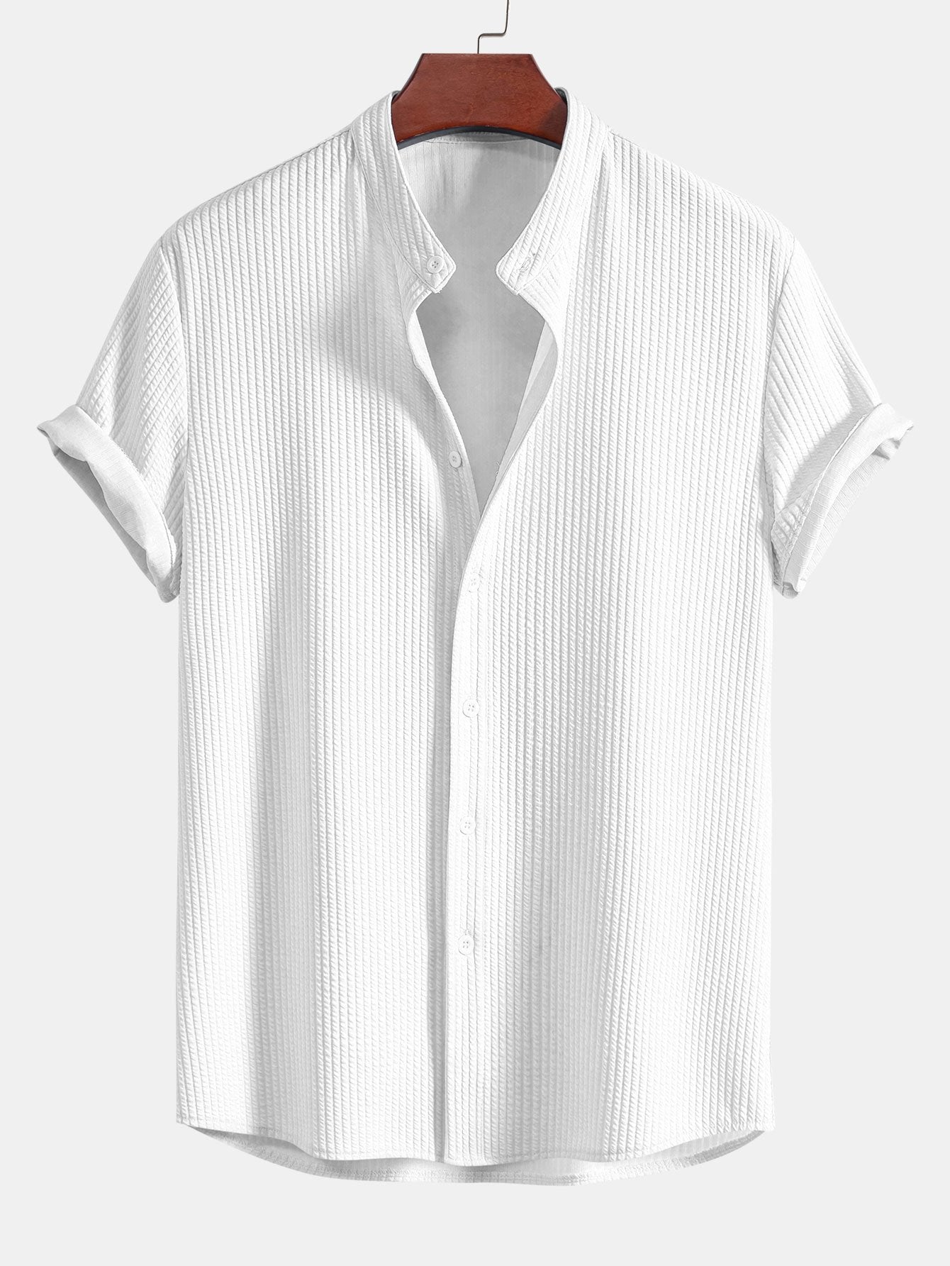 Muscle Fit Geribbelde Staande Kraag Shirt