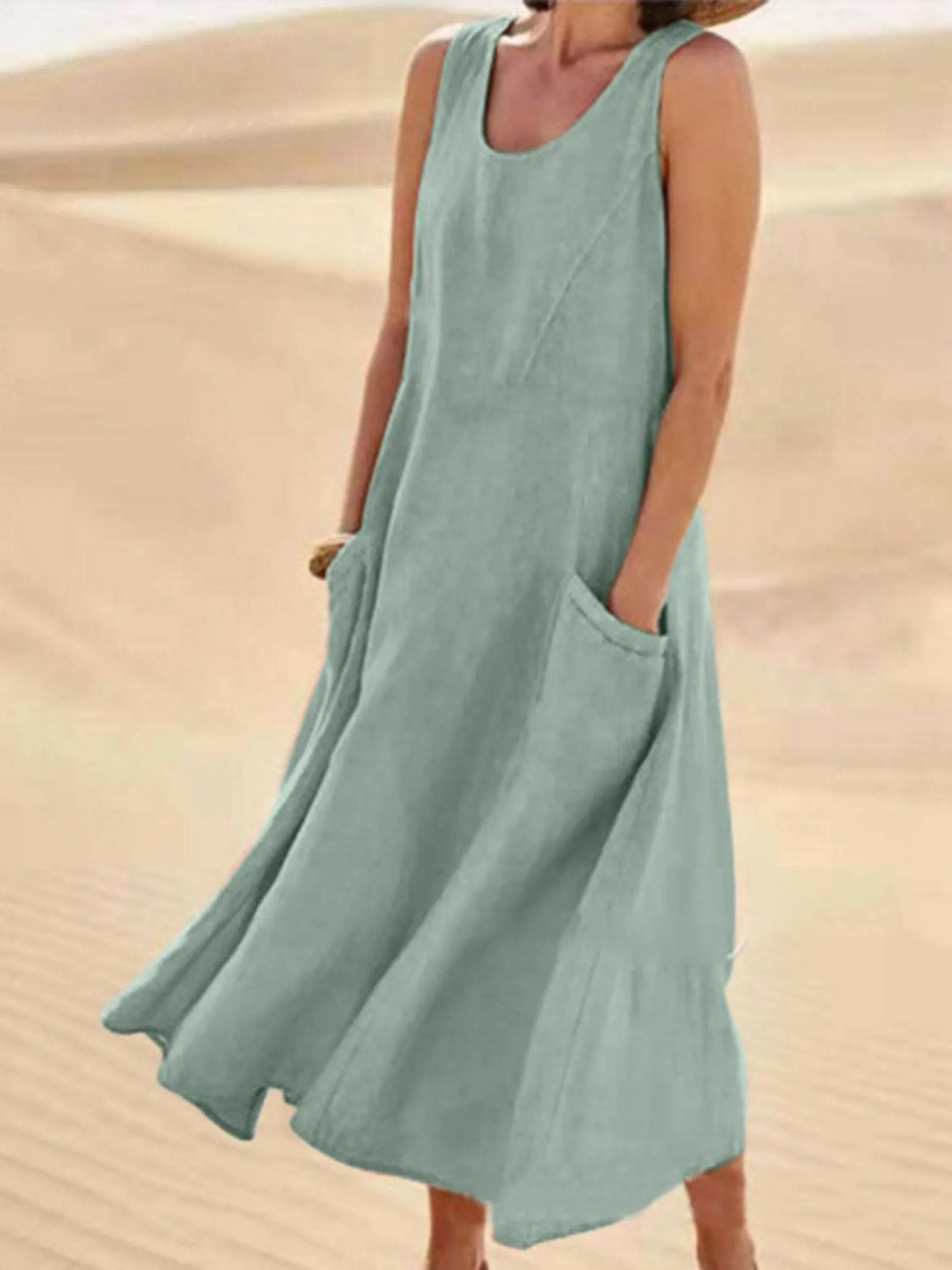 Women's Linen Blend Sleeveless Maxi Dress
