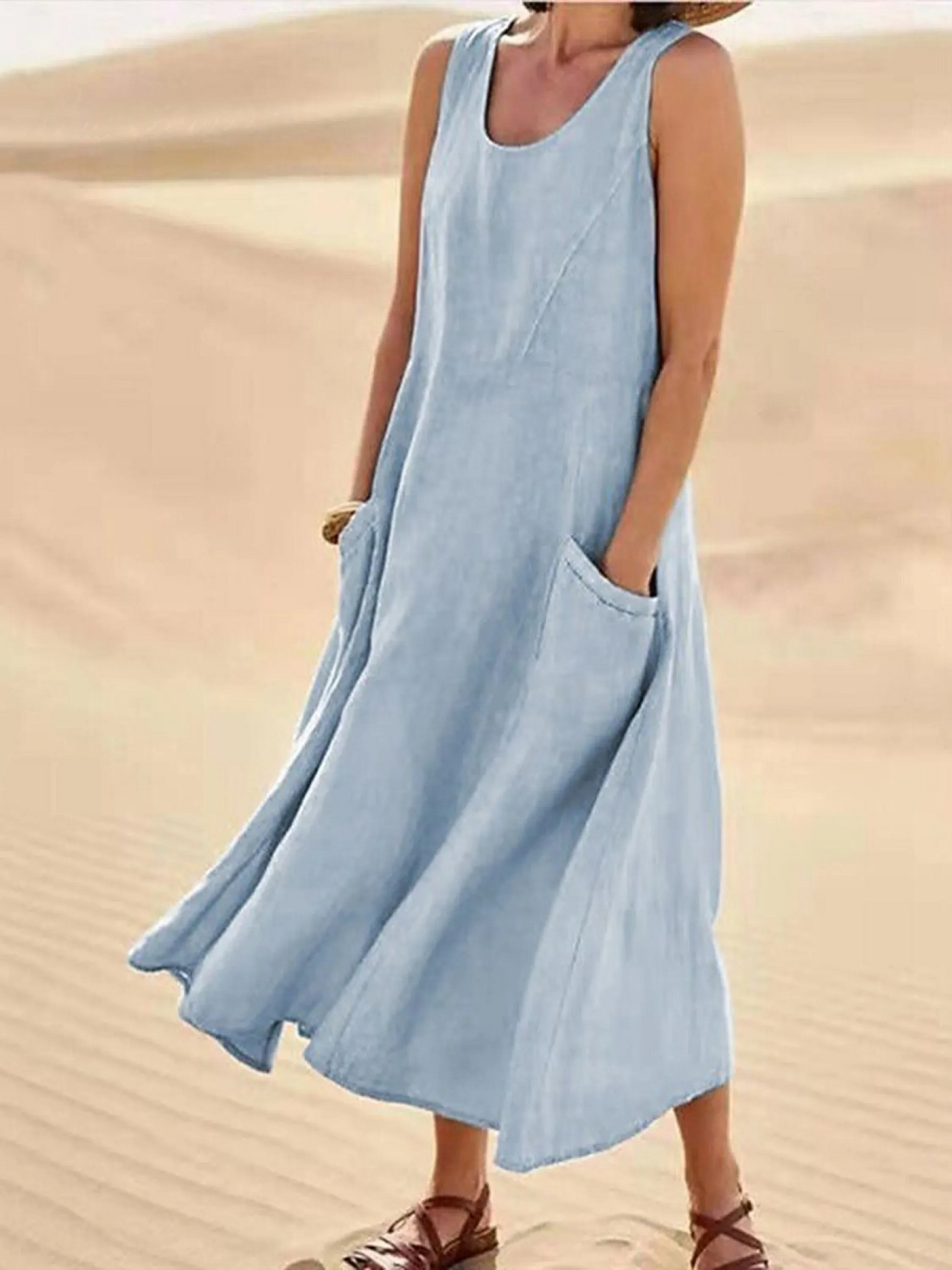 Women's Linen Blend Sleeveless Maxi Dress