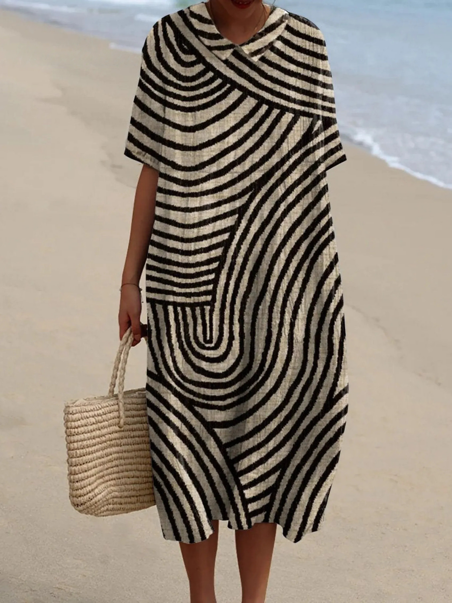 Women's Linen Blend V-Neck Kaftan Maxi Dress