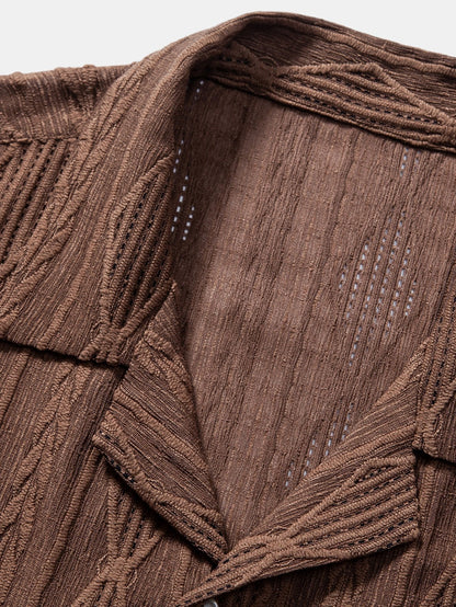 Valeriox  – Geometrisches Jacquard Hemd Und Leinenhose Set
