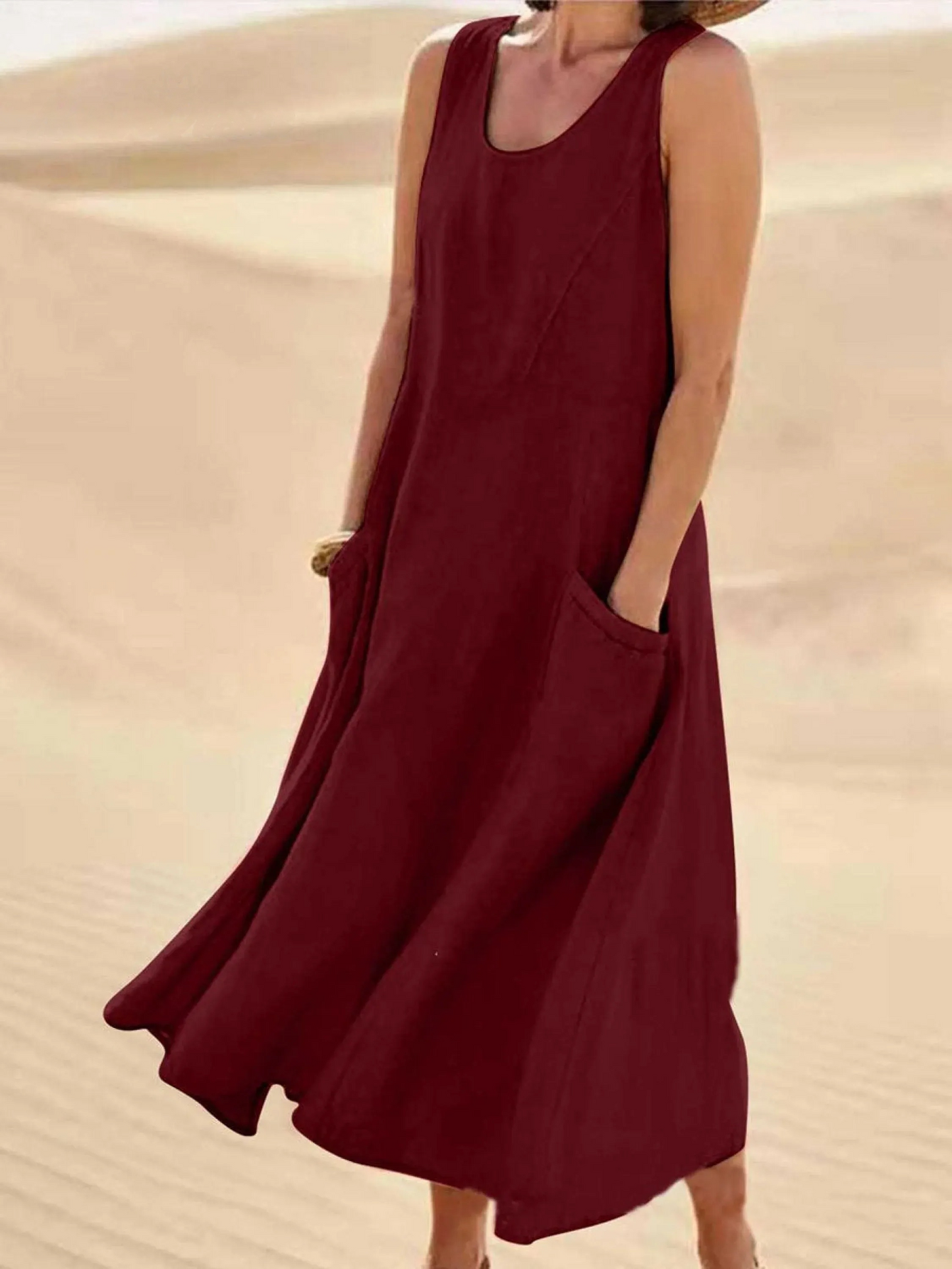 Women's Linen Blend Sleeveless Maxi Dress