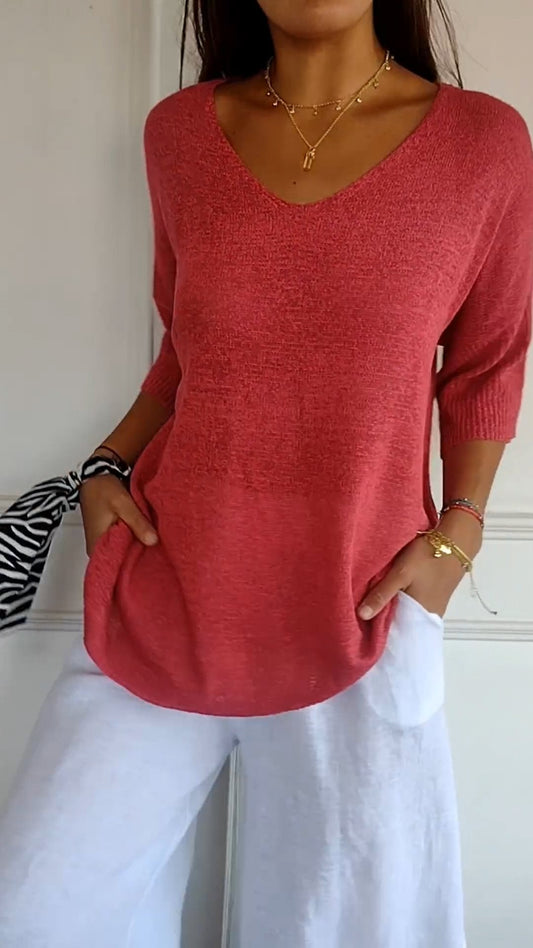Ella | Women’s Comfy Casual V-Neck Pullover Top - Image 1