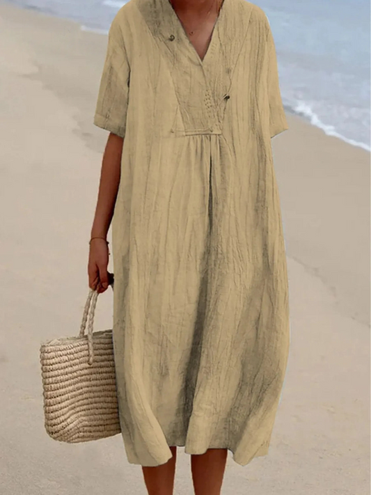 Linen Kaftan Dress Women's Relaxed Fit Beach Midi Dress