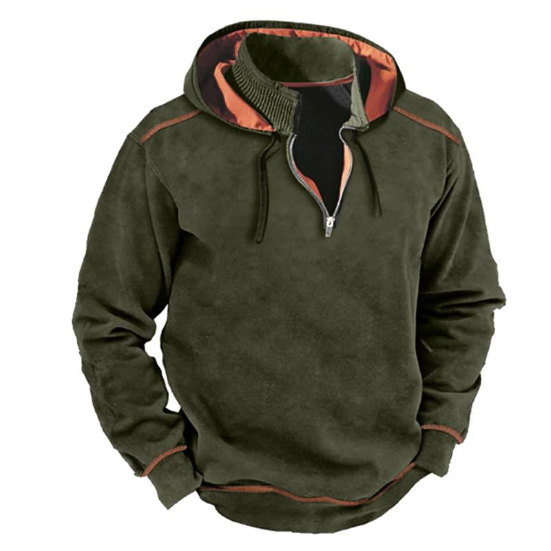 Ronric | Casual vintage jas voor heren – patchworkontwerp, contrasterende ritssluiting, opstaande kraag, capuchon