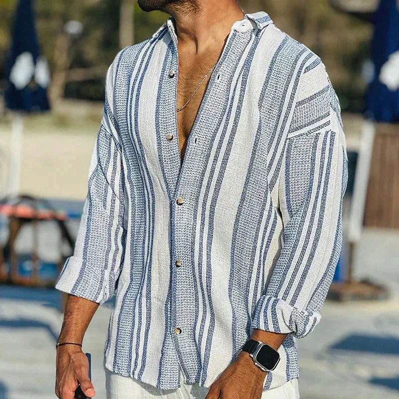 Men’s Vintage Striped Shirt Lightweight Summer Casual Top Elegant Everyday Blouse
