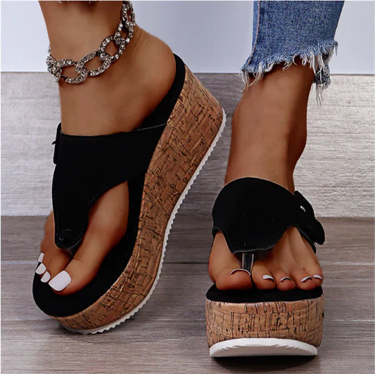 Cleo | Women's Cork Wedge Flip Flop Sandals with Bow Detail