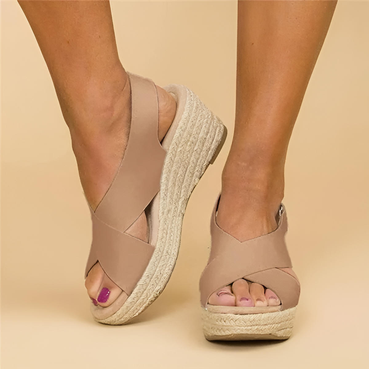 Sandals Faux Leather Espadrille Wedge Slip-On Summer Women