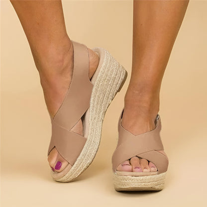 Sandals Faux Leather Espadrille Wedge Slip-On Summer Women