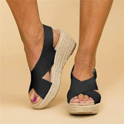 Sandals Faux Leather Espadrille Wedge Slip-On Summer Women