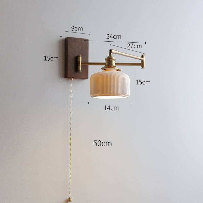 Ceramic Wall Lamp with Wooden Plate | Modern E26/E27 Sconce | Globe or Cylinder Shade | LED/Incandescent Included | Living Room Bedroom Hallway
