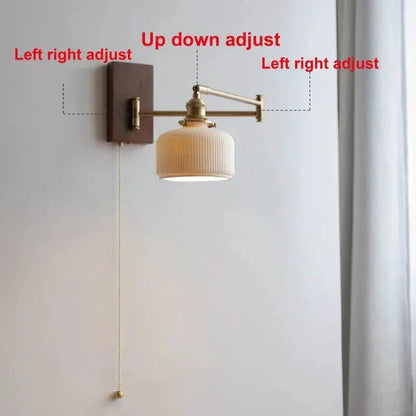 Ceramic Wall Lamp with Wooden Plate | Modern E26/E27 Sconce | Globe or Cylinder Shade | LED/Incandescent Included | Living Room Bedroom Hallway