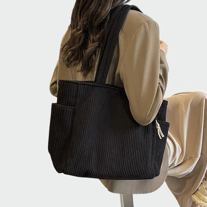 Ribbed Tote Bag with Cord Detail