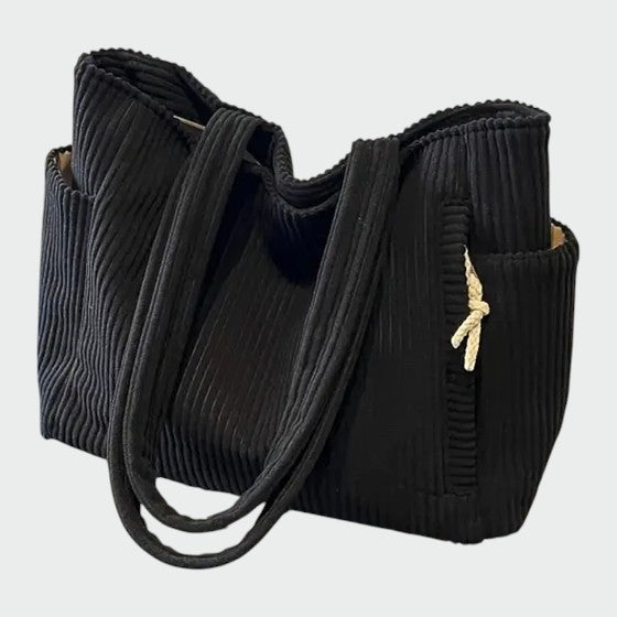Ribbed Tote Bag with Cord Detail
