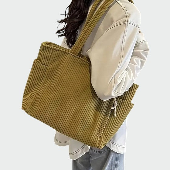 Ribbed Tote Bag with Cord Detail