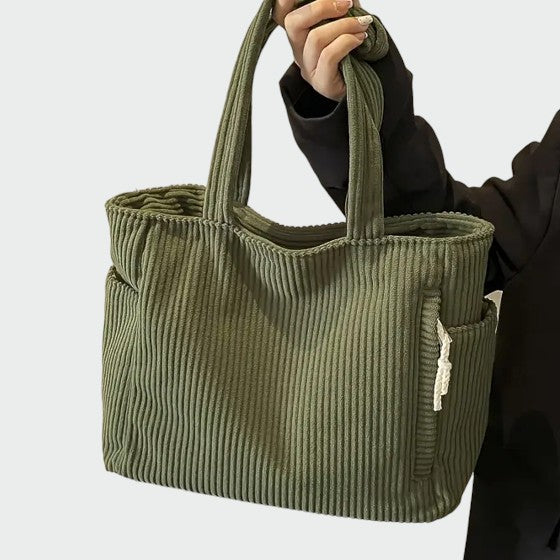 Ribbed Tote Bag with Cord Detail