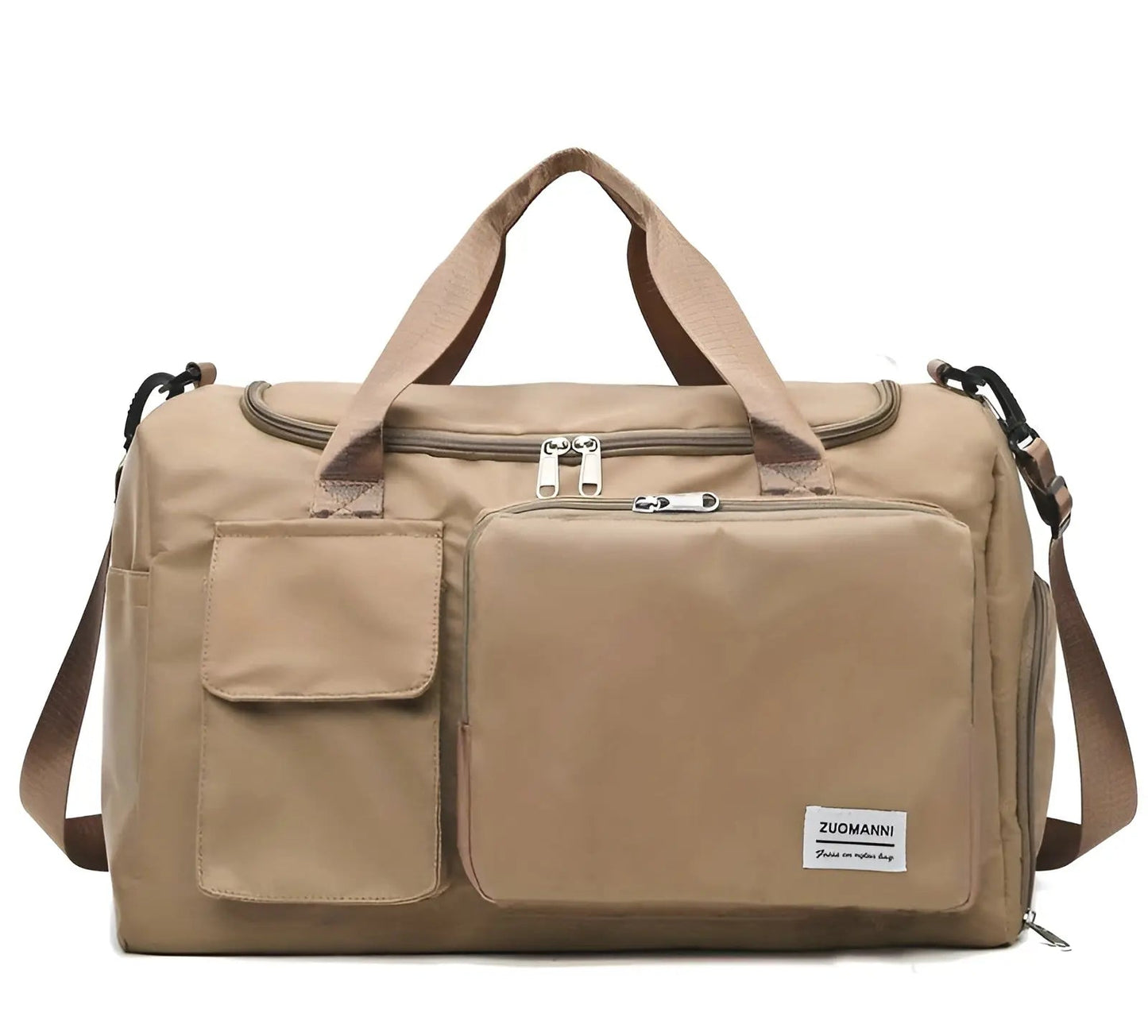 Khaki Reisetasche, wasserdicht, mit mehreren Fächern, verstellbarer Schultergurt, Unisex
