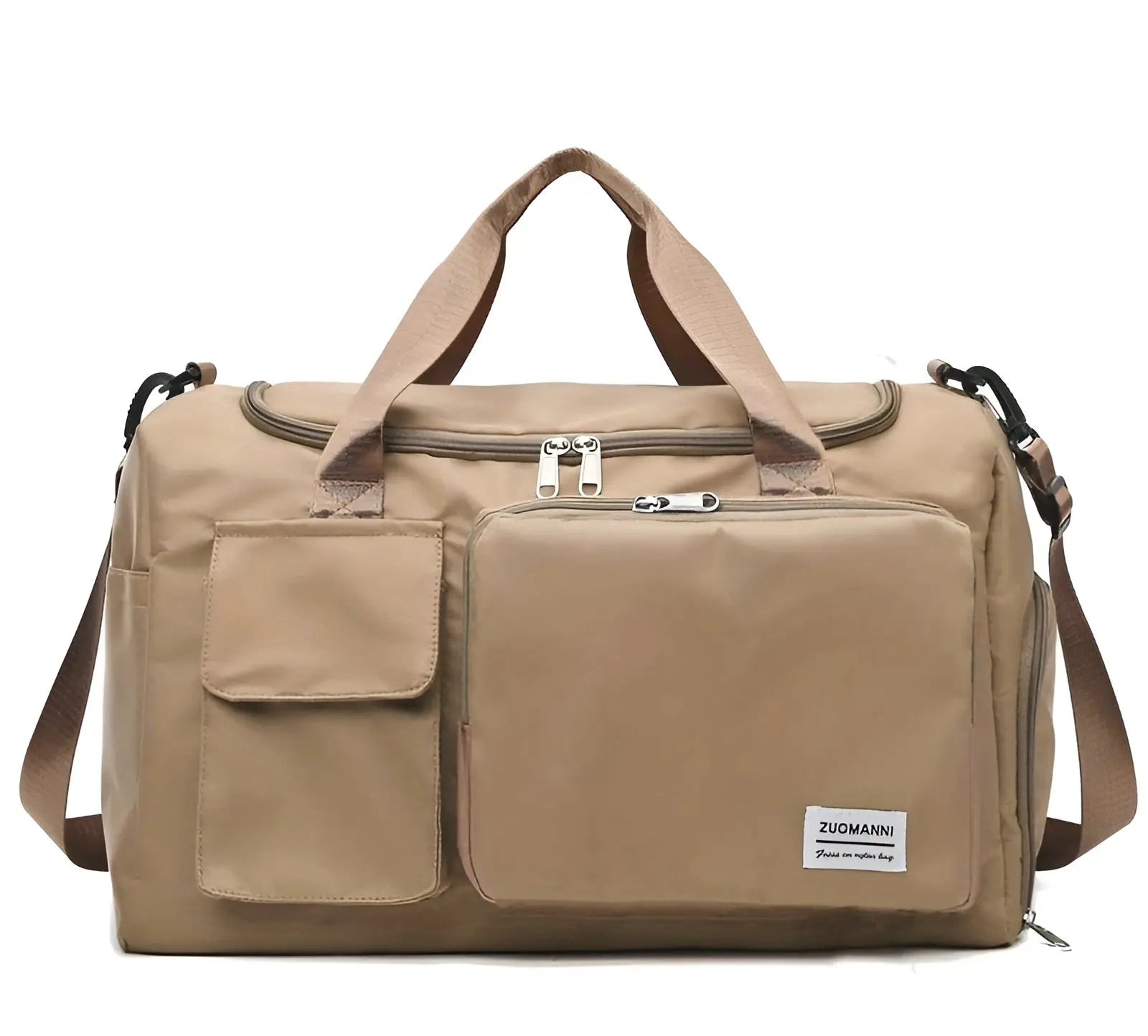Khaki Reisetasche, wasserdicht, mit mehreren Fächern, verstellbarer Schultergurt, Unisex