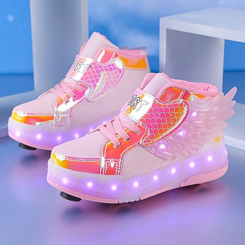 Kind Rolschoenen Met 4 Wielen En LED Verlichting | USB Oplaadbaar Met Vleugels Maat 29 - 37 - KidsKorner