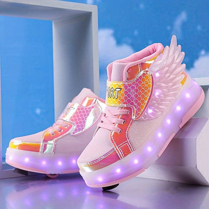 Kind Rolschoenen Met 4 Wielen En LED Verlichting | USB Oplaadbaar Met Vleugels Maat 29 - 37 - KidsKorner