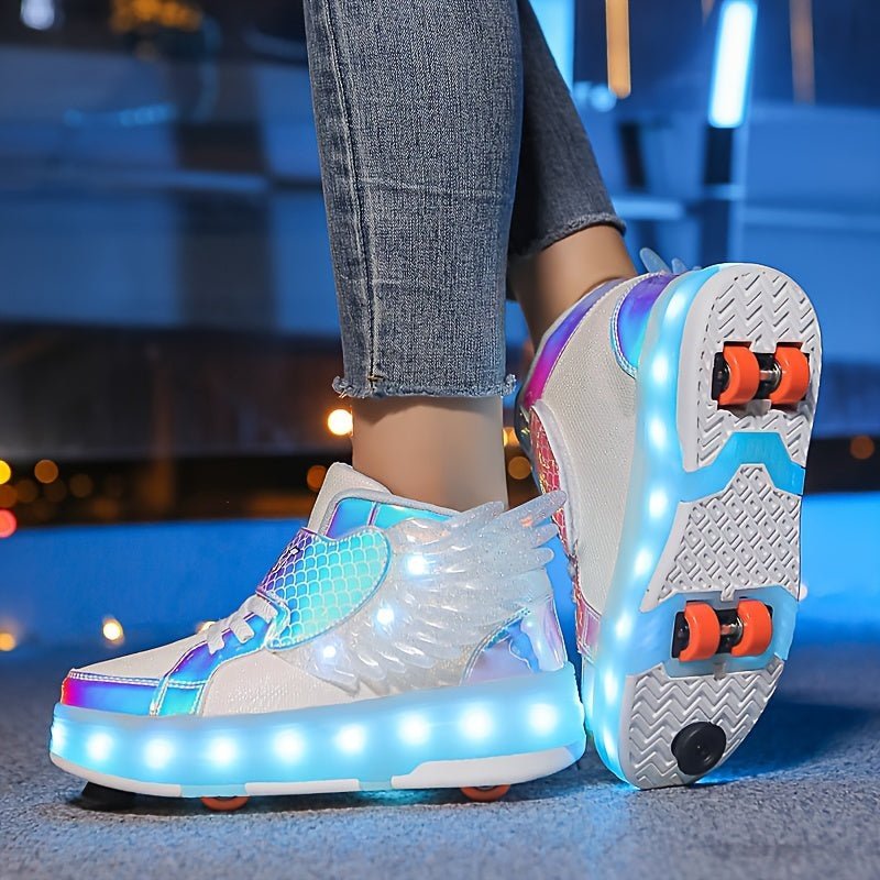 Kind Rolschoenen Met 4 Wielen En LED Verlichting | USB Oplaadbaar Met Vleugels Maat 29 - 37 - KidsKorner