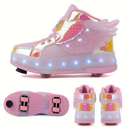 Kind Rolschoenen Met 4 Wielen En LED Verlichting | USB Oplaadbaar Met Vleugels Maat 29 - 37 - KidsKorner