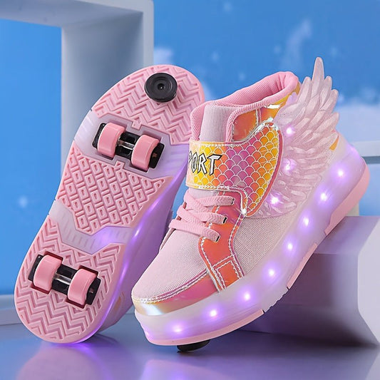 Kind Rolschoenen Met 4 Wielen En LED Verlichting | USB Oplaadbaar Met Vleugels Maat 29 - 37 - KidsKorner
