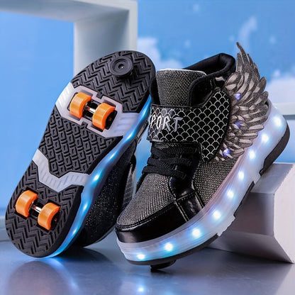 Kind Rolschoenen Met 4 Wielen En LED Verlichting | USB Oplaadbaar Met Vleugels Maat 29 - 37 - KidsKorner
