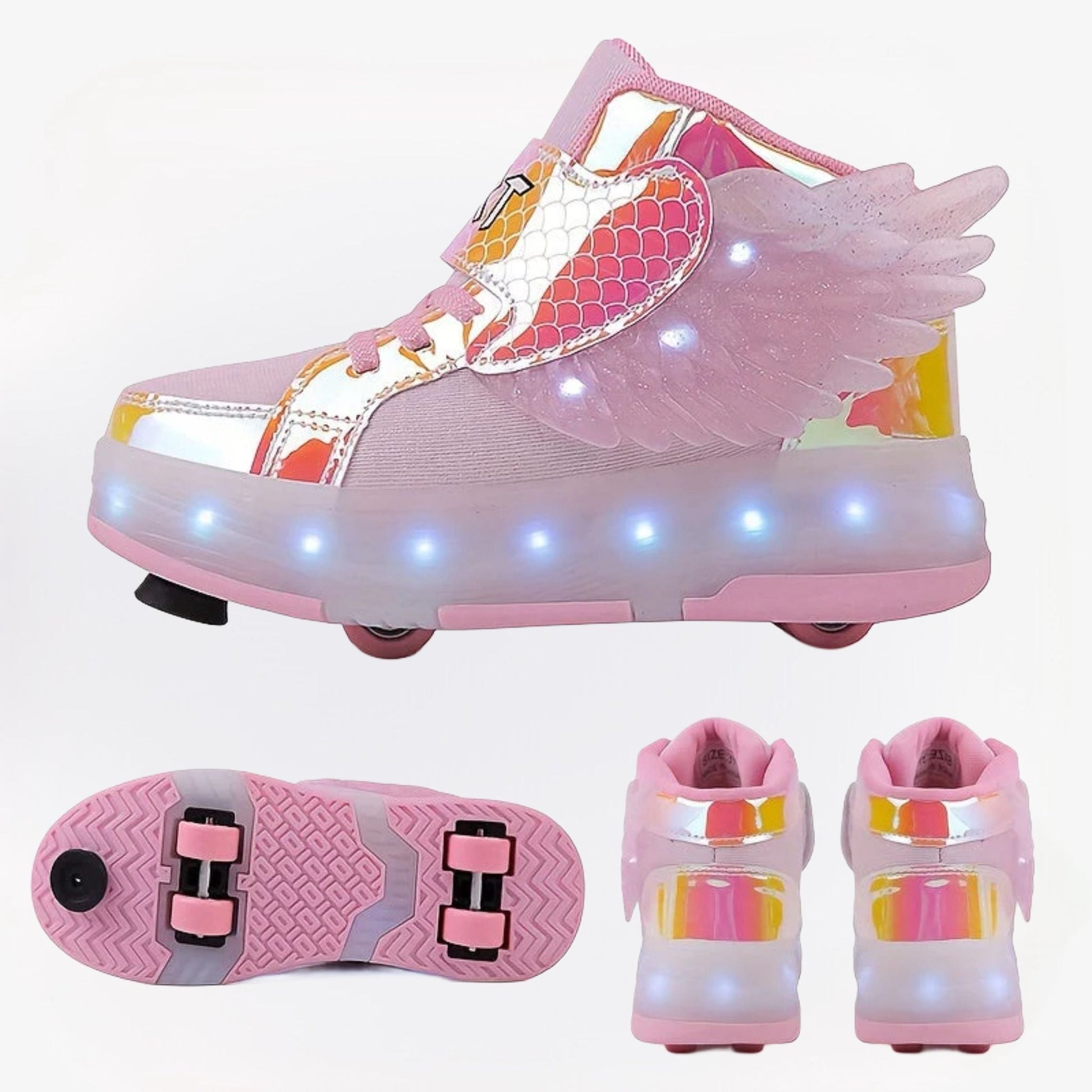 Kind Rolschoenen Met 4 Wielen En LED Verlichting | USB Oplaadbaar Met Vleugels Maat 29 - 37 - KidsKorner