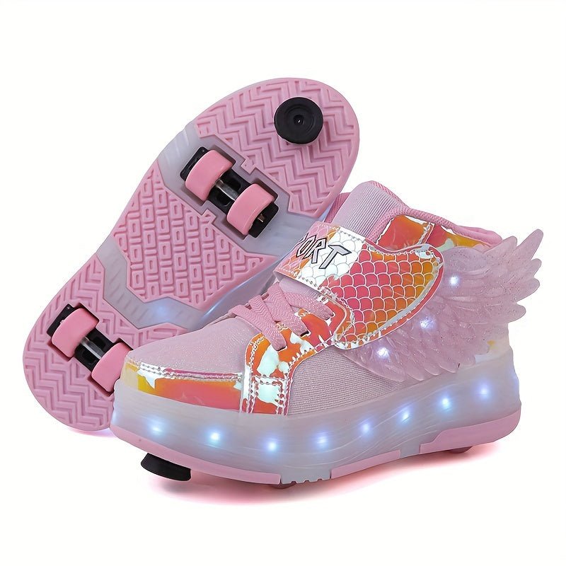 Kind Rolschoenen Met 4 Wielen En LED Verlichting | USB Oplaadbaar Met Vleugels Maat 29 - 37 - KidsKorner