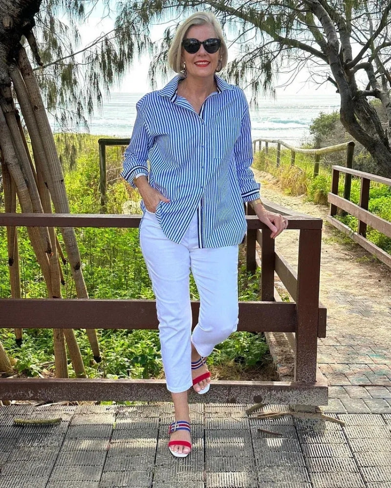 Sereline - Womens Striped Button Blouse